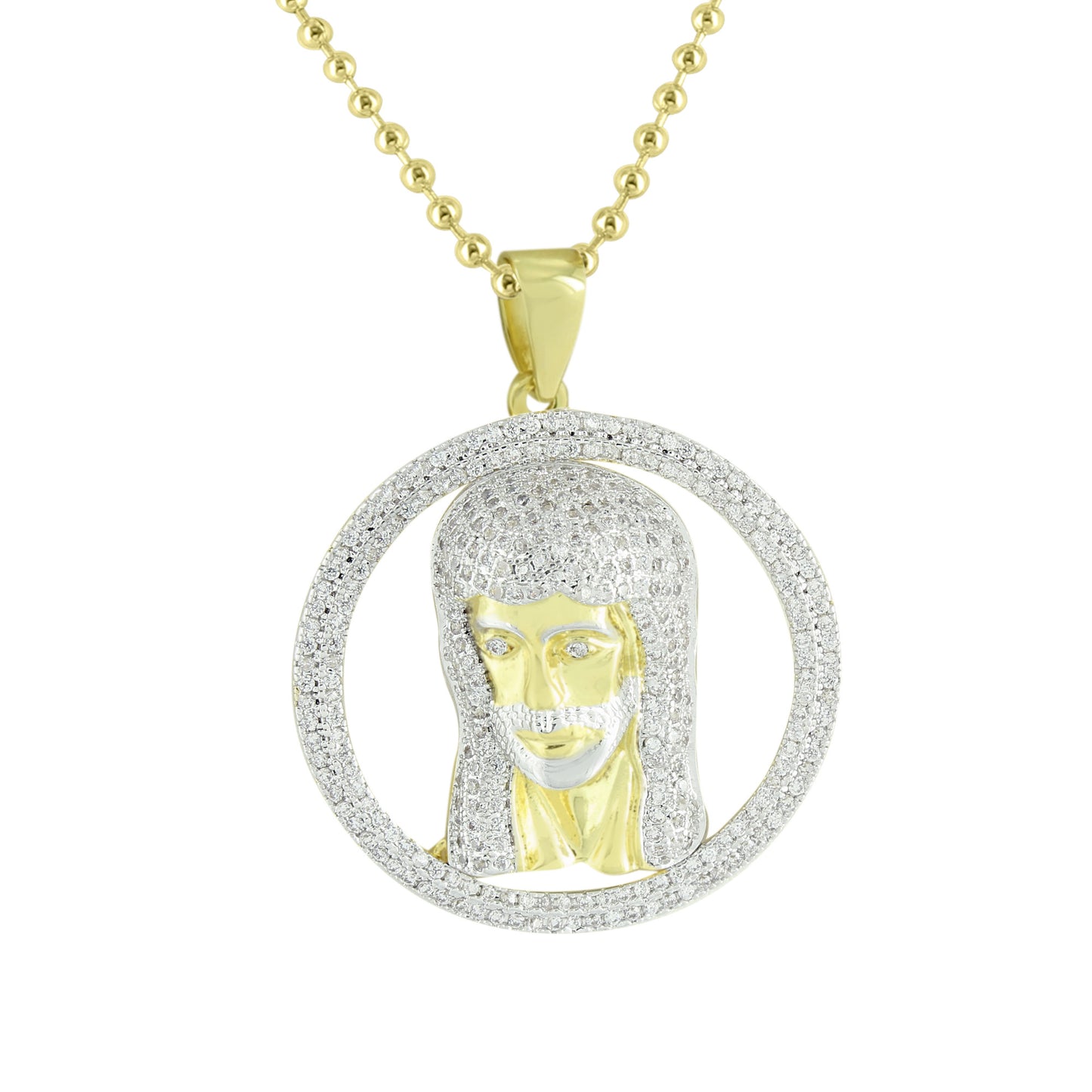 New Jesus Pendant Round Design Lab Created Diamonds 14K Yellow Gold Finish Pave Set