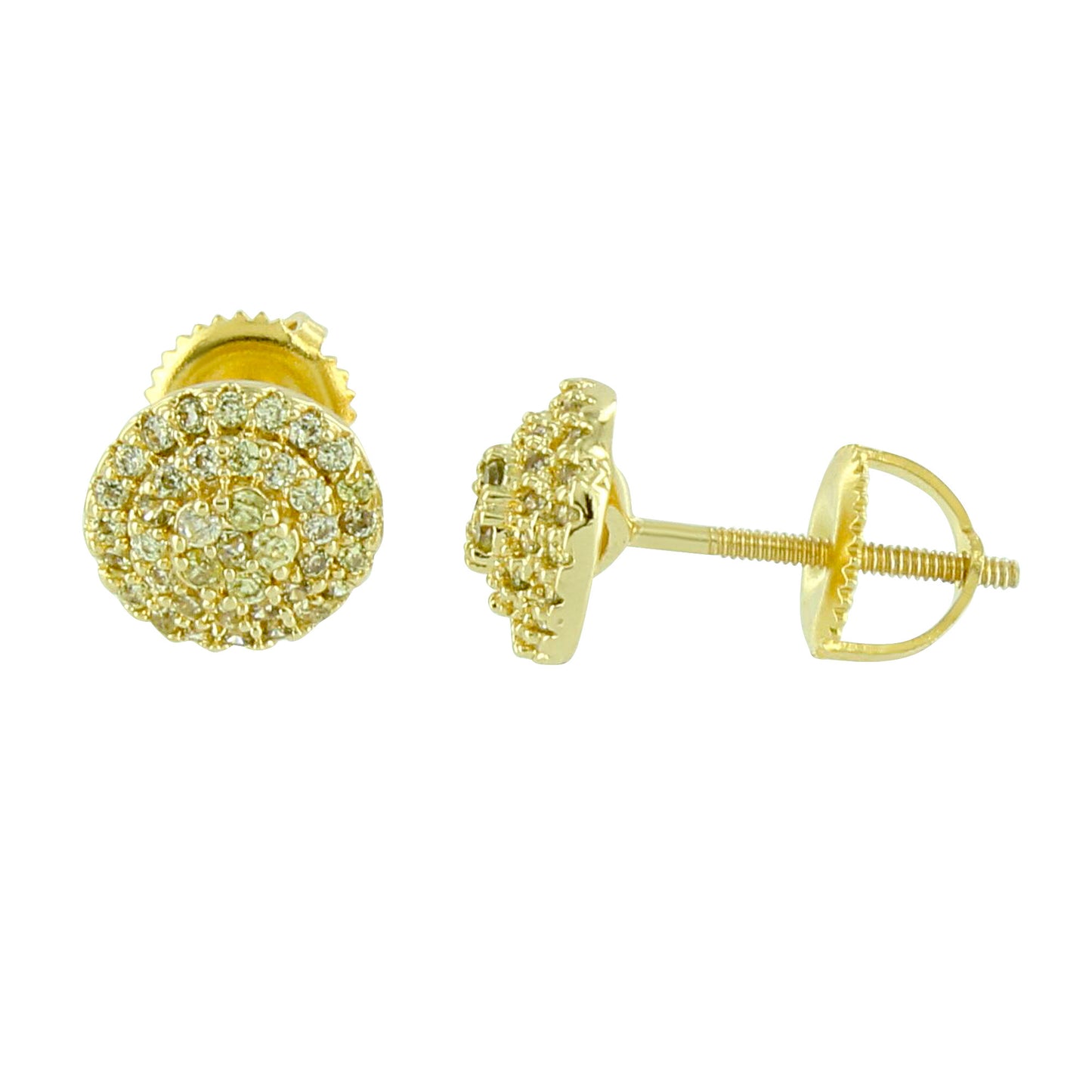 14K Yellow Gold Finish Earrings Simulated Diamonds Canary Screw Back 8 MM