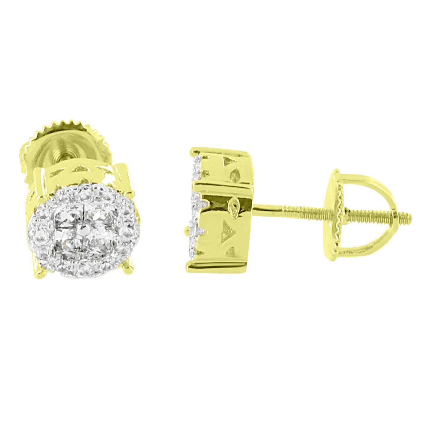 Cluster Set Round Earrings Lab Diamonds 14k Gold Finish Screw On 8mm Studs Bling