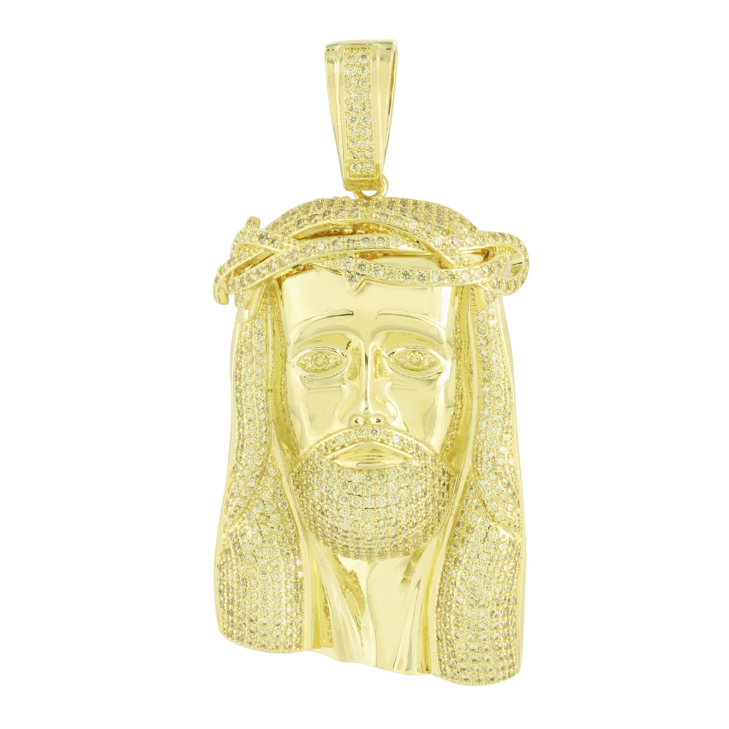 Jesus Face Pendant Gold Finish Yellow Simulated Diamonds