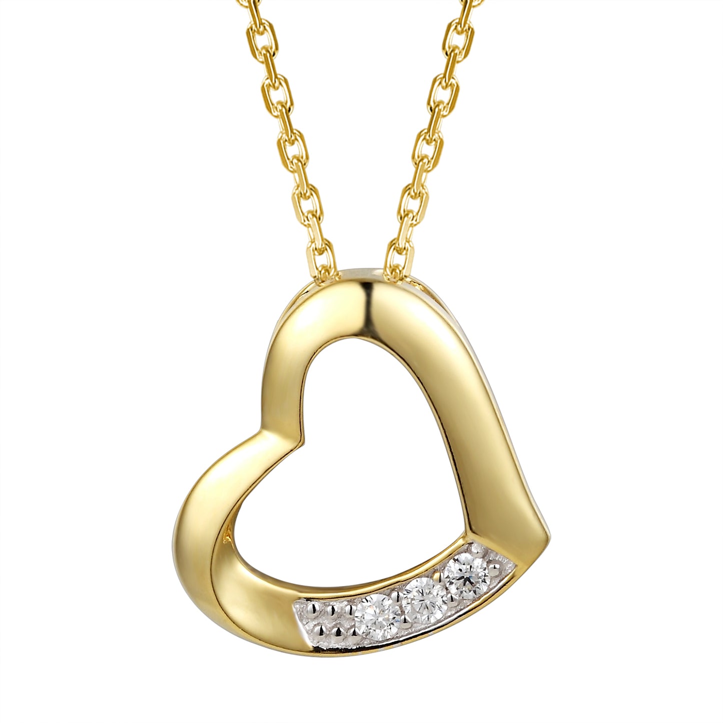 3-Stone Solitaire Love Heart 14k Gold Finish Charm Gift Set