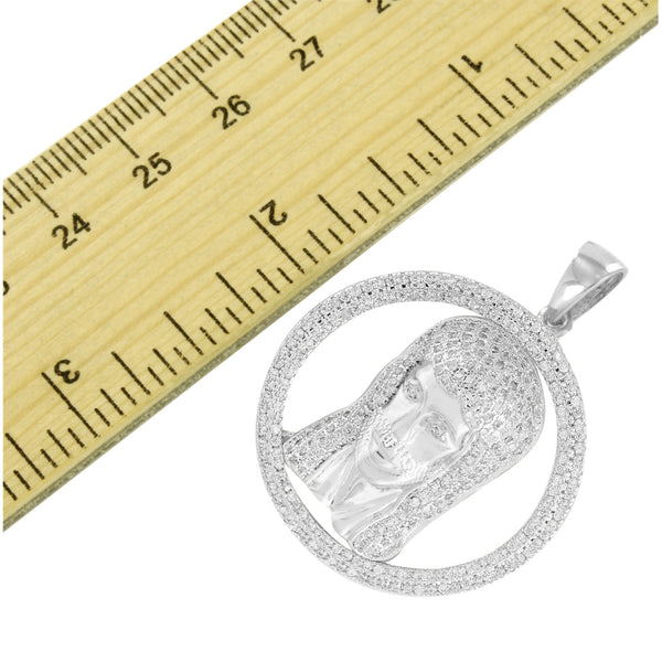 White Gold Jesus Pendant 14k Finish Lab Created Diamond Stainless Steel Necklace