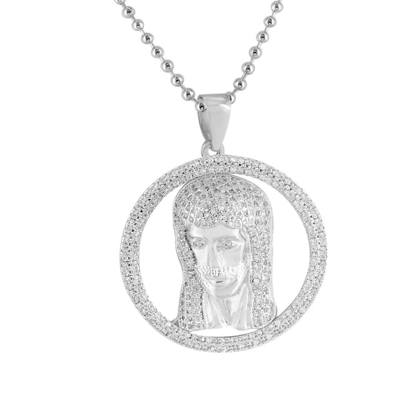 White Gold Jesus Pendant 14k Finish Lab Created Diamond Stainless Steel Necklace
