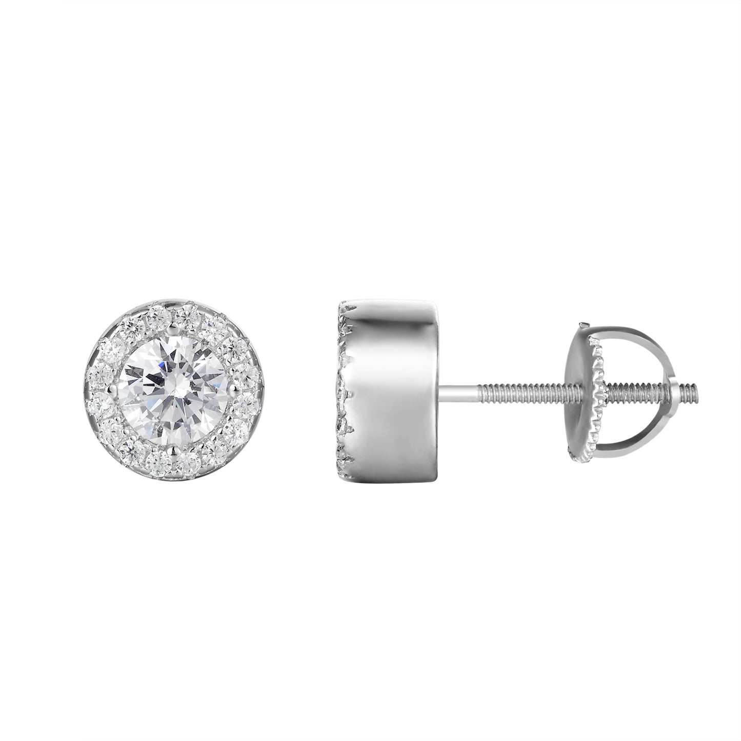 Halo Solitaire  Stud 14k White Gold Finish Earrings