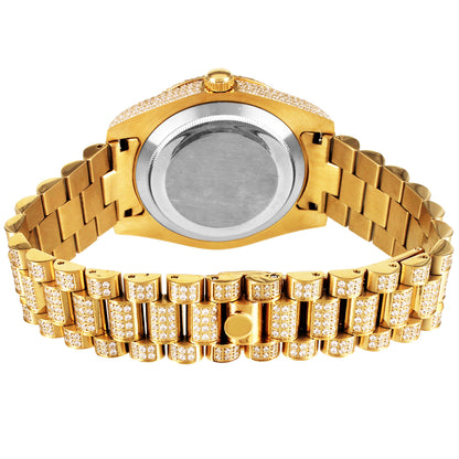 Gold Tone Automatic Movement Bubble Bezel Steel Roman Watch