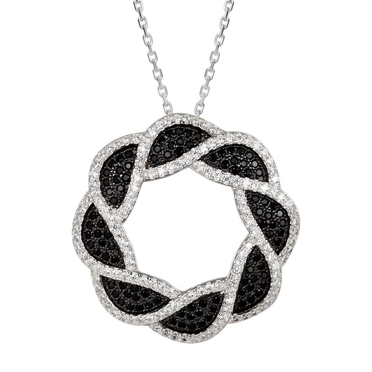 Black& White Infinity Circle of Love Sterling Silver Pendant