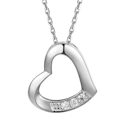 Sterling Silver 3-Stone Solitaire Love Heart Pendant Gift Set