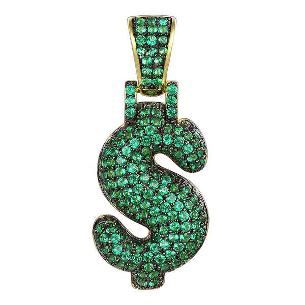 Sterling Silver Green Bubble Dollar Sign Pendant