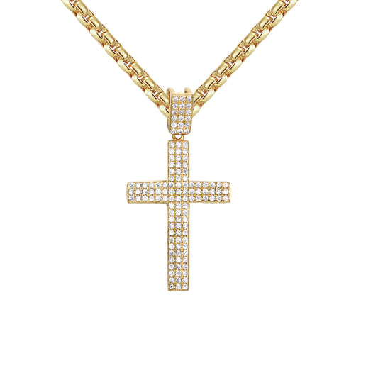 14k Gold Finish 3 Row Mini Jesus Cross Pendant