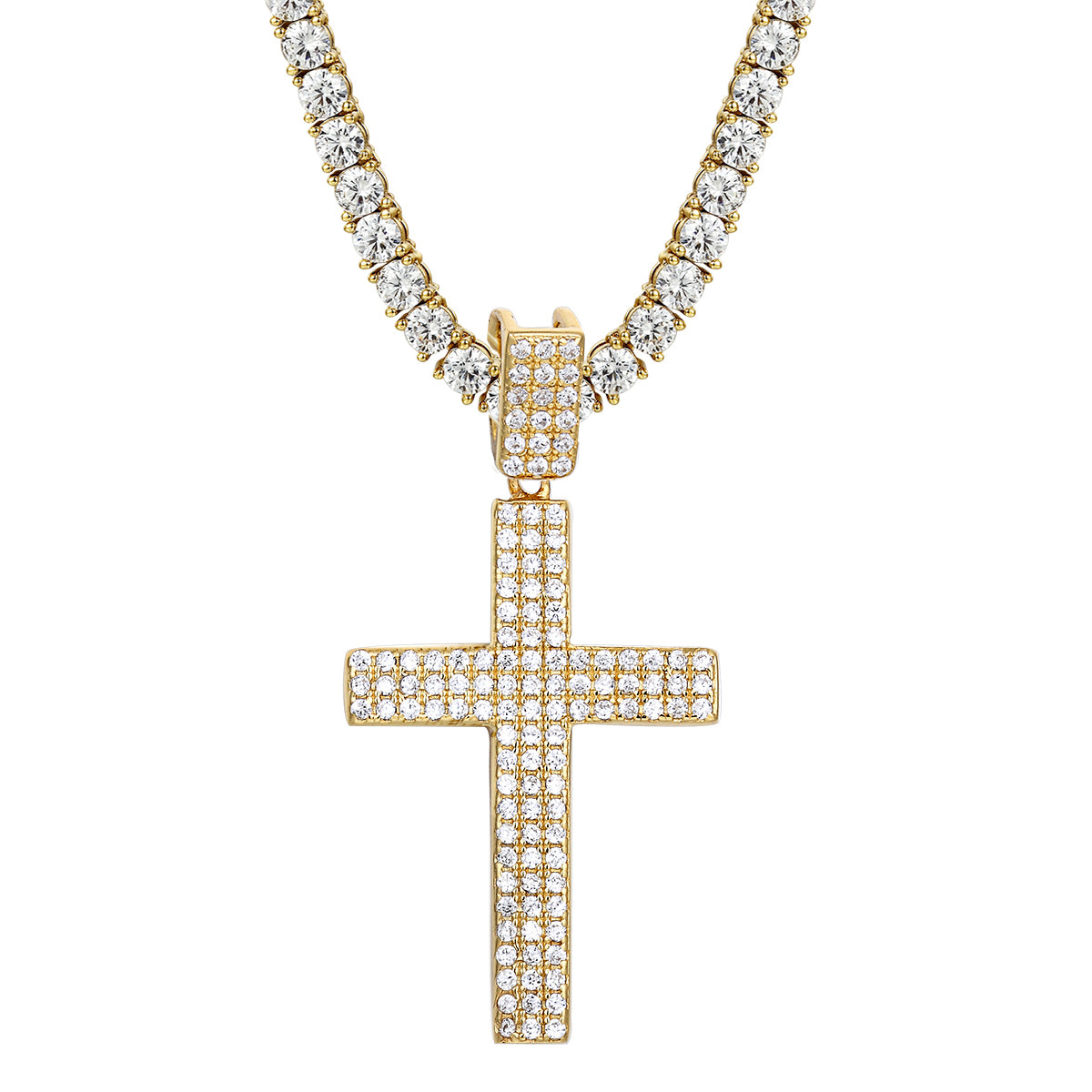 14k Gold Finish 3 Row Mini Jesus Cross Pendant