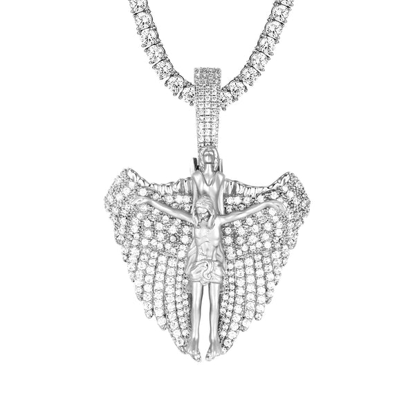 Sterling Silver Jesus Christ Angel Wings Custom Pendant