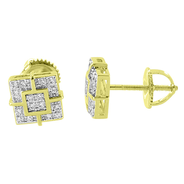 Square Shape Designer Earrings 14K Gold Finish Screw Back Studs Simulated Diamonds