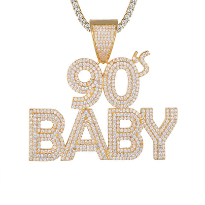Bling 90's Baby Icy Three Row Solitaire Gold Tone Pendant