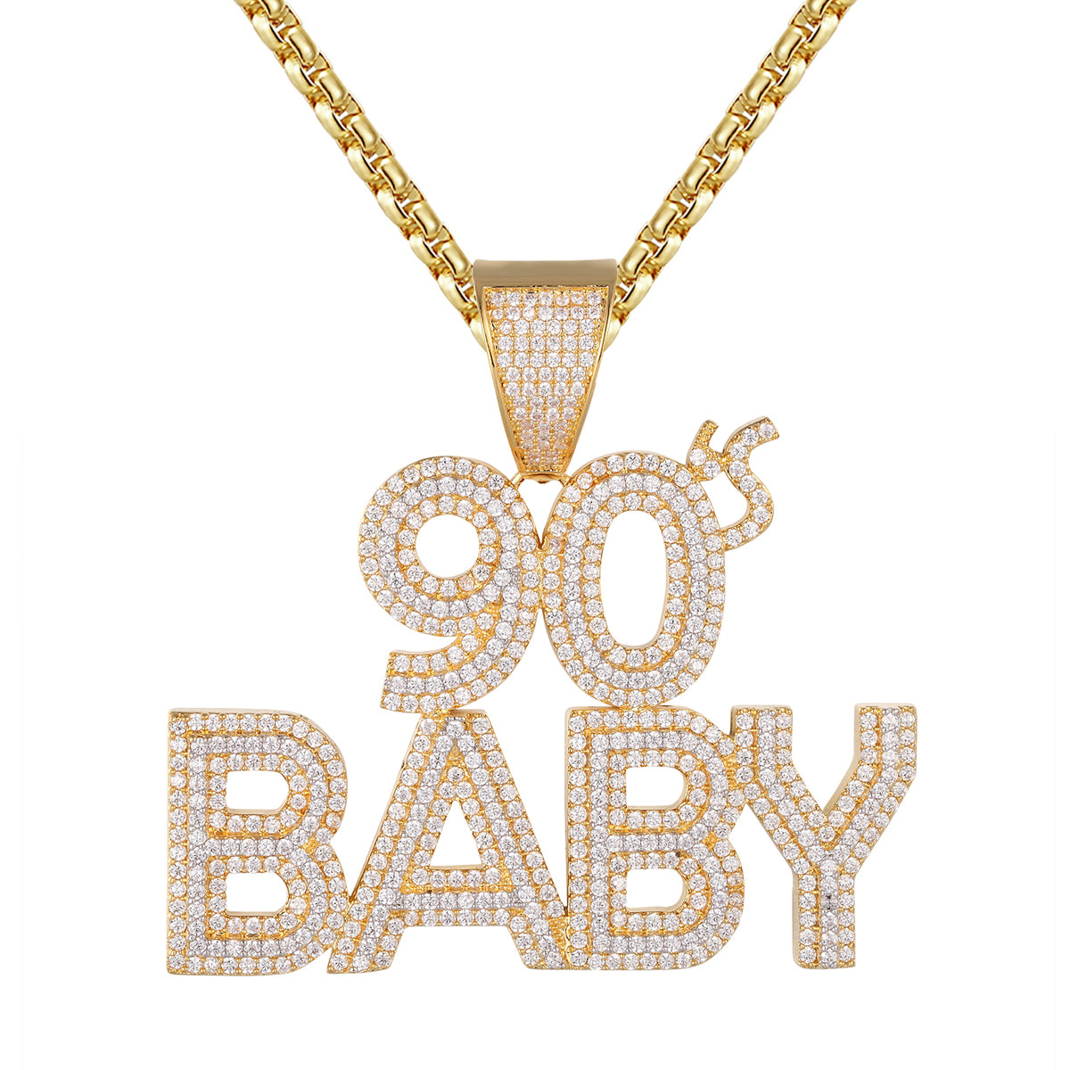 Bling 90's Baby Icy Three Row Solitaire Gold Tone Pendant