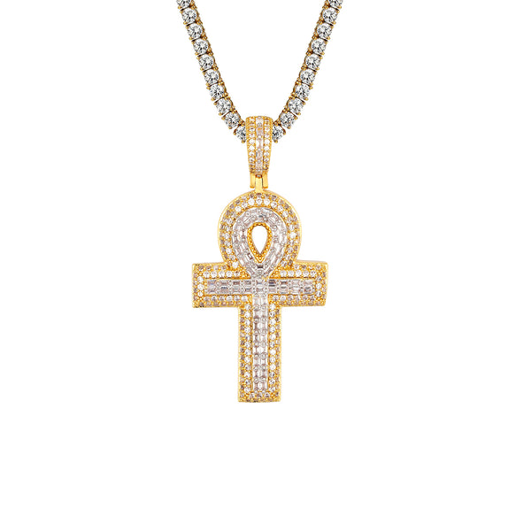 Yellow Gold Tone Ankh Cross Religious Icy Custom Pendant