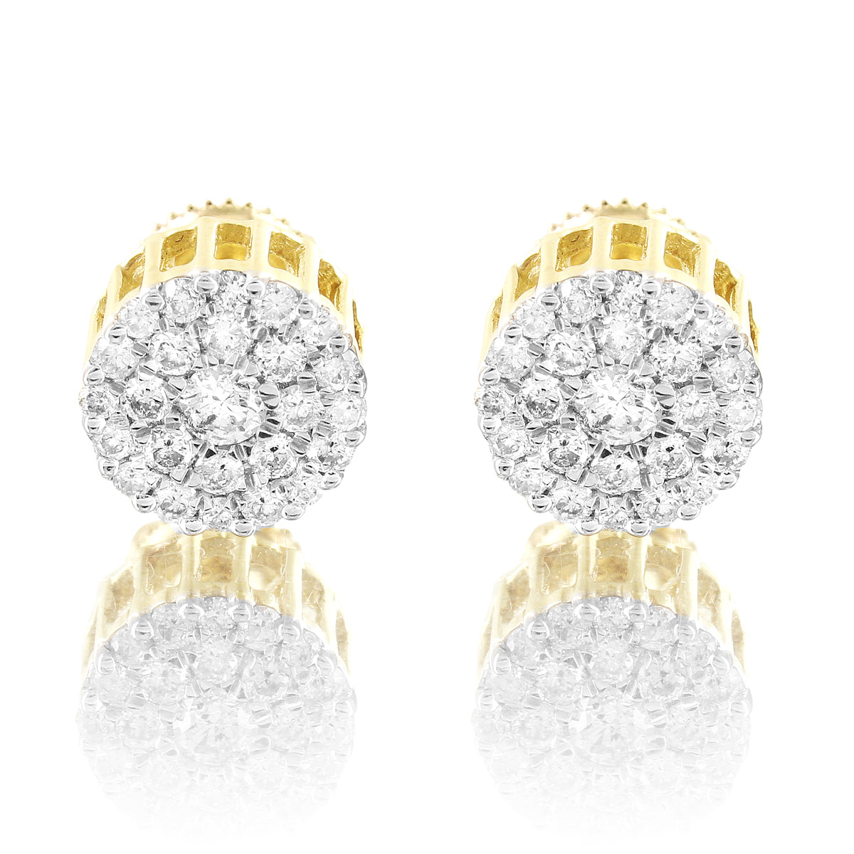 10k Gold Solitaire Cluster Icy Genuine Diamonds Screw Back Earrings