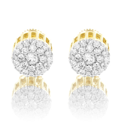 10k Gold Solitaire Cluster Icy Genuine Diamonds Screw Back Earrings