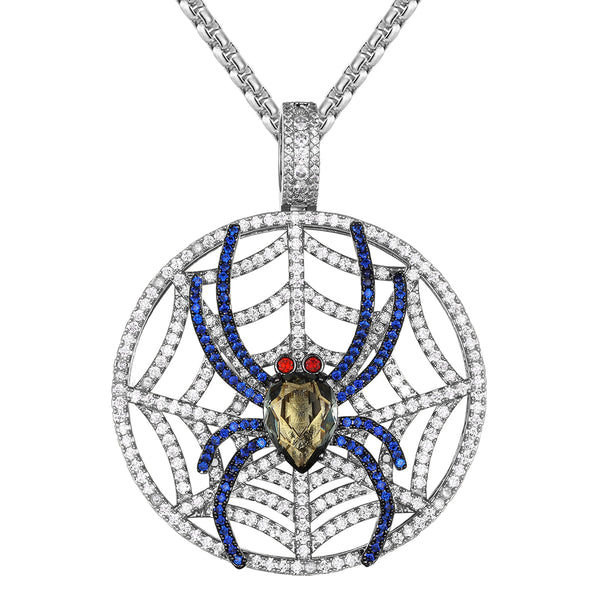 Blue Spider Web Sides Icy Bling Circle Medallion Custom Pendant