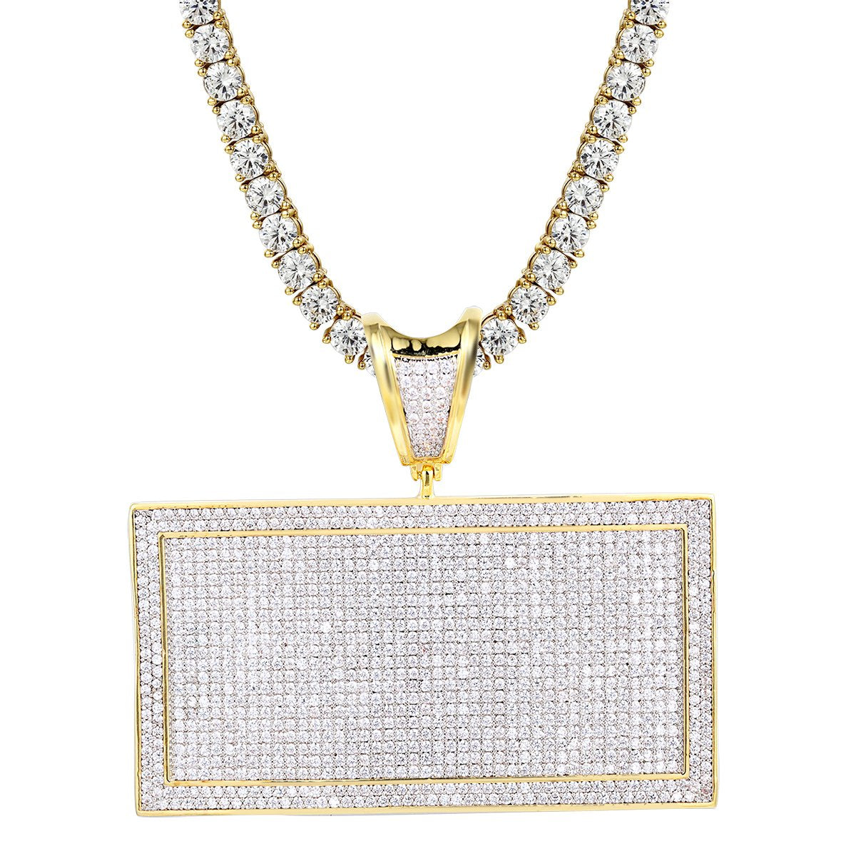 Men's Custom  Rectangle Bar 14k Gold Finish Pendant Necklace