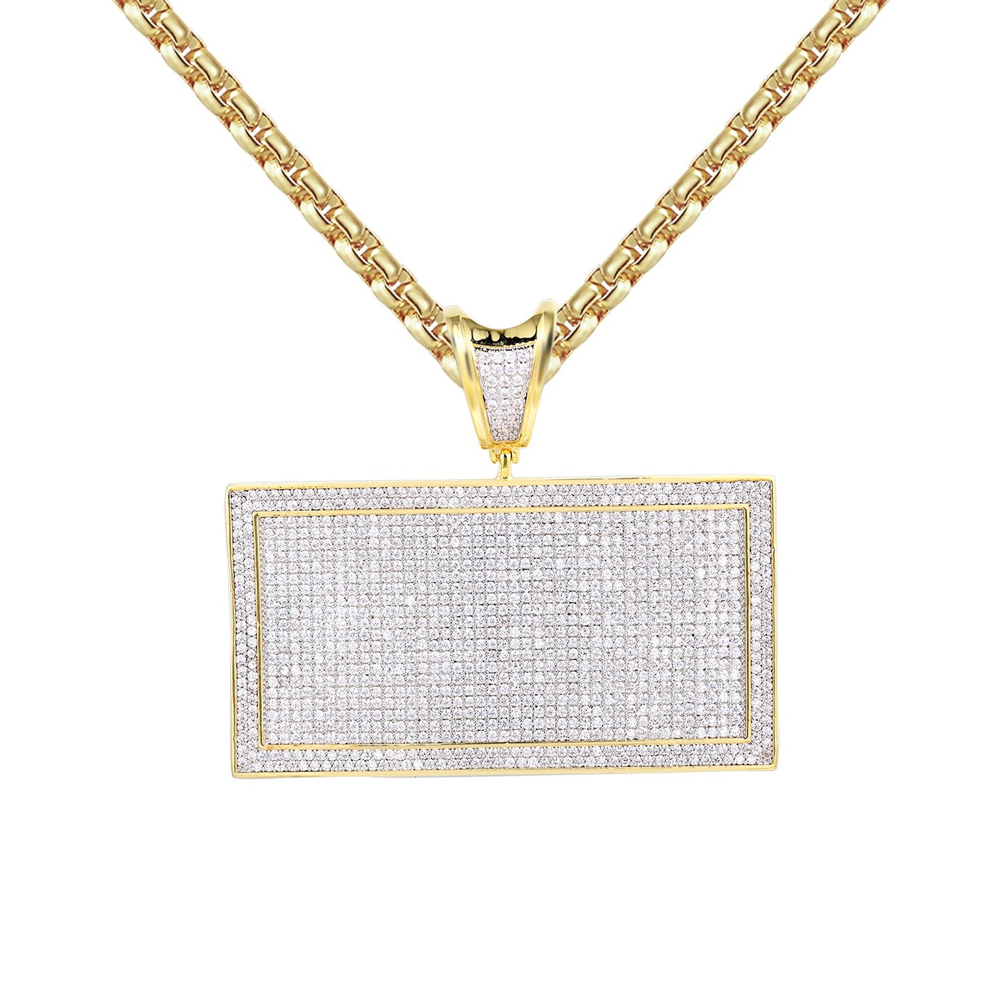 Men's Custom  Rectangle Bar 14k Gold Finish Pendant Necklace