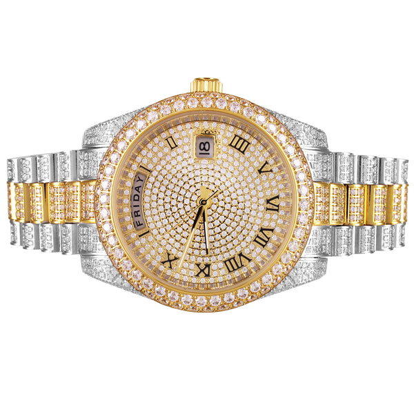 Two Tone Gold Steel Icy Bubble Case Roman Dial Luxury Watch
