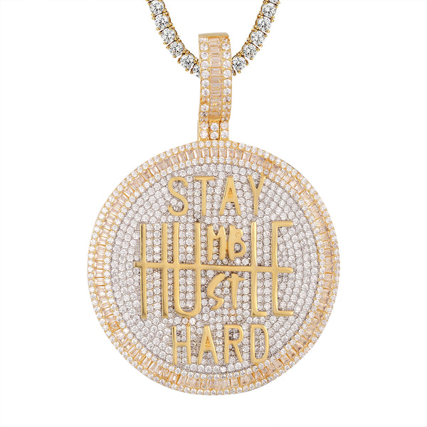 Stay Humble Hustle Hard Grind Baguette Icy Circle Pendant