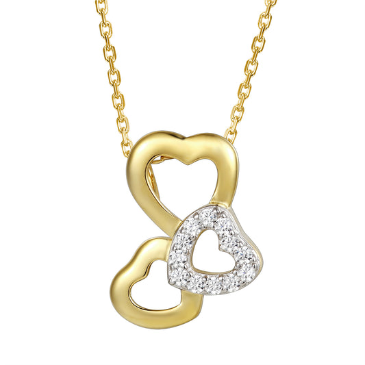 14k Gold Finish Triple Heart Love Small Pendant Chain