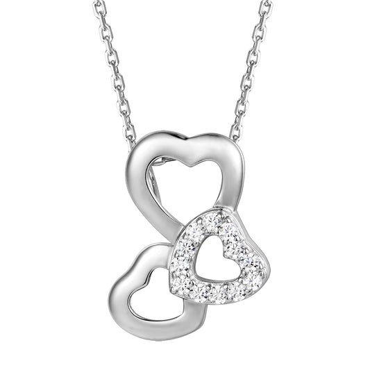 Women's Triple Heart Love Small Sterling Silver Pendant Chain