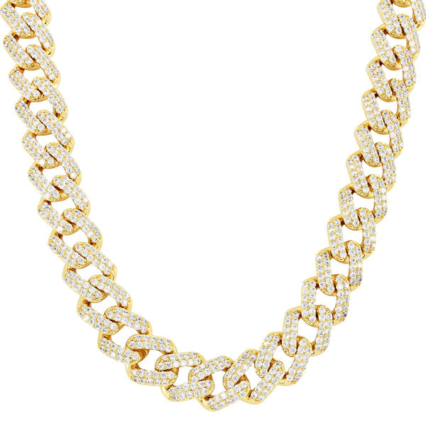 Gold Tone 11mm Square Link Icy Miami Cuban .925 Choker Chain