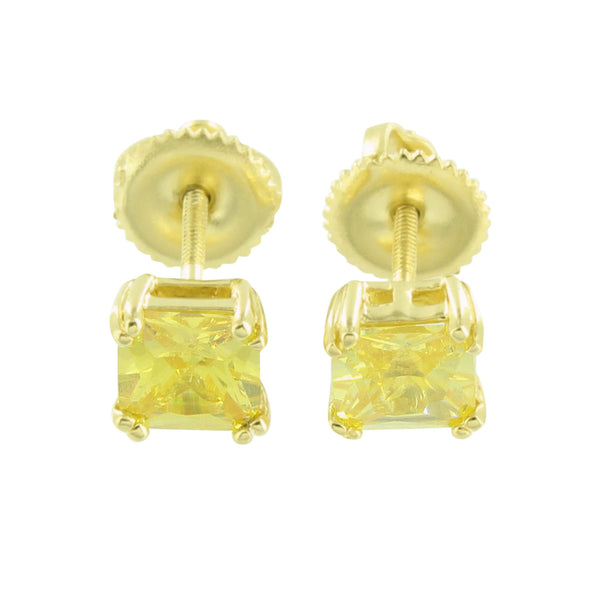 Canary Earrings Yellow Gold Finish Screw Back Studs