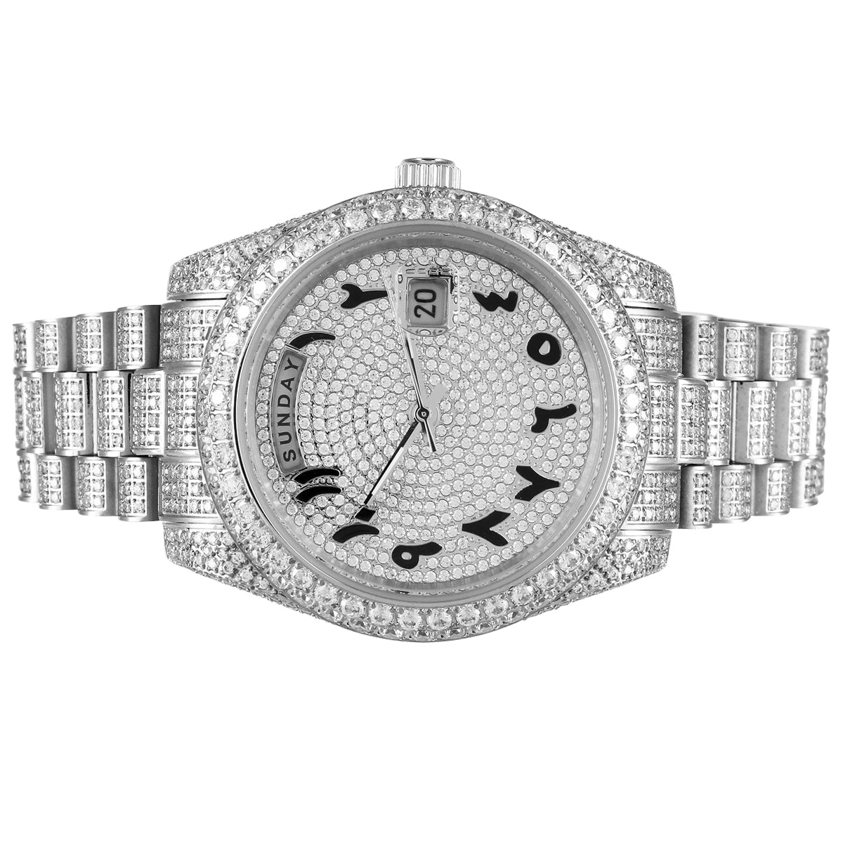 Stainless Steel Arabic Dial Icy Bubble Bezel Luxury Watch
