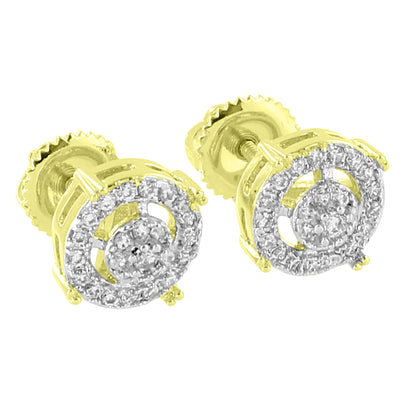 Round Halo Designer Earrings 14K Gold Finish Screw Back Simulated Diamonds 8mm Studs