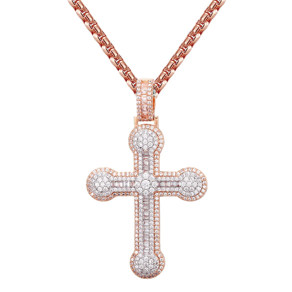 Rose Gold Tone Jesus Holy Cross God Religious Solitaire Pendant