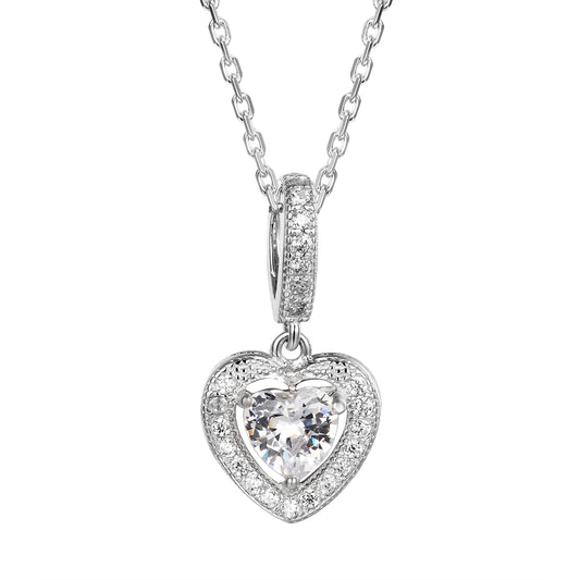 Open Center Heart Solitaire Sterling Silver Pendant Gift Set