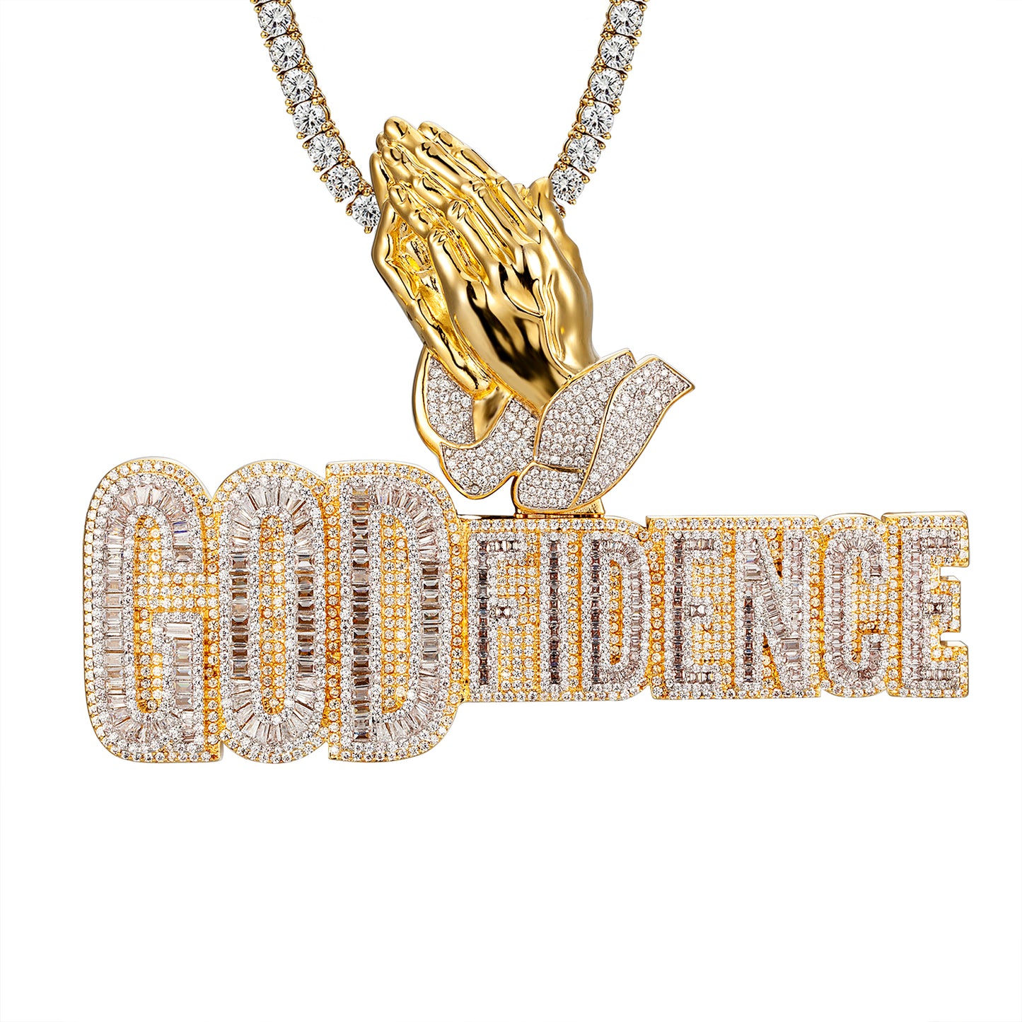 Godfidence Baguette Icy Praying Hands Double Layer Custom Piece