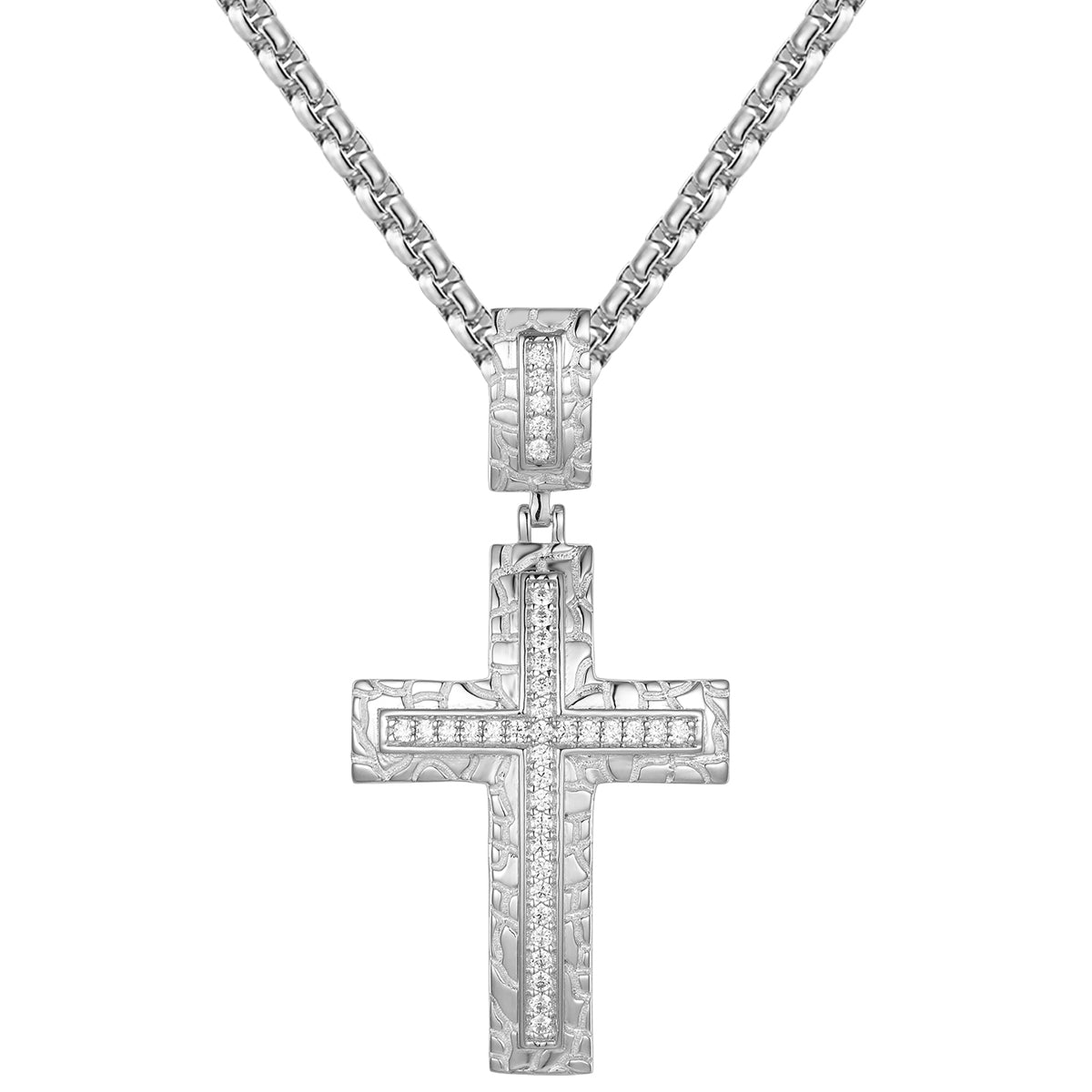 Sterling Silver Nugget Cross Pendant Necklace