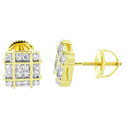Square Design Earrings 14k Yellow Gold Tone Simulated Diamonds Screw Back