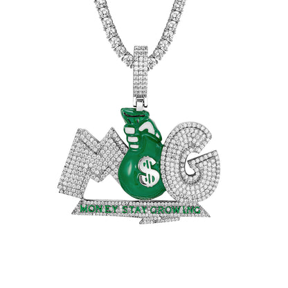Sterling Silver Money Staying Growing Dollar Bag Icy Pendant