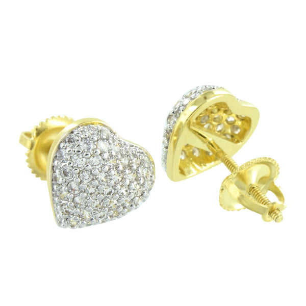 Ladies Heart Shape Earrings Yellow Gold Finish Cluster Set