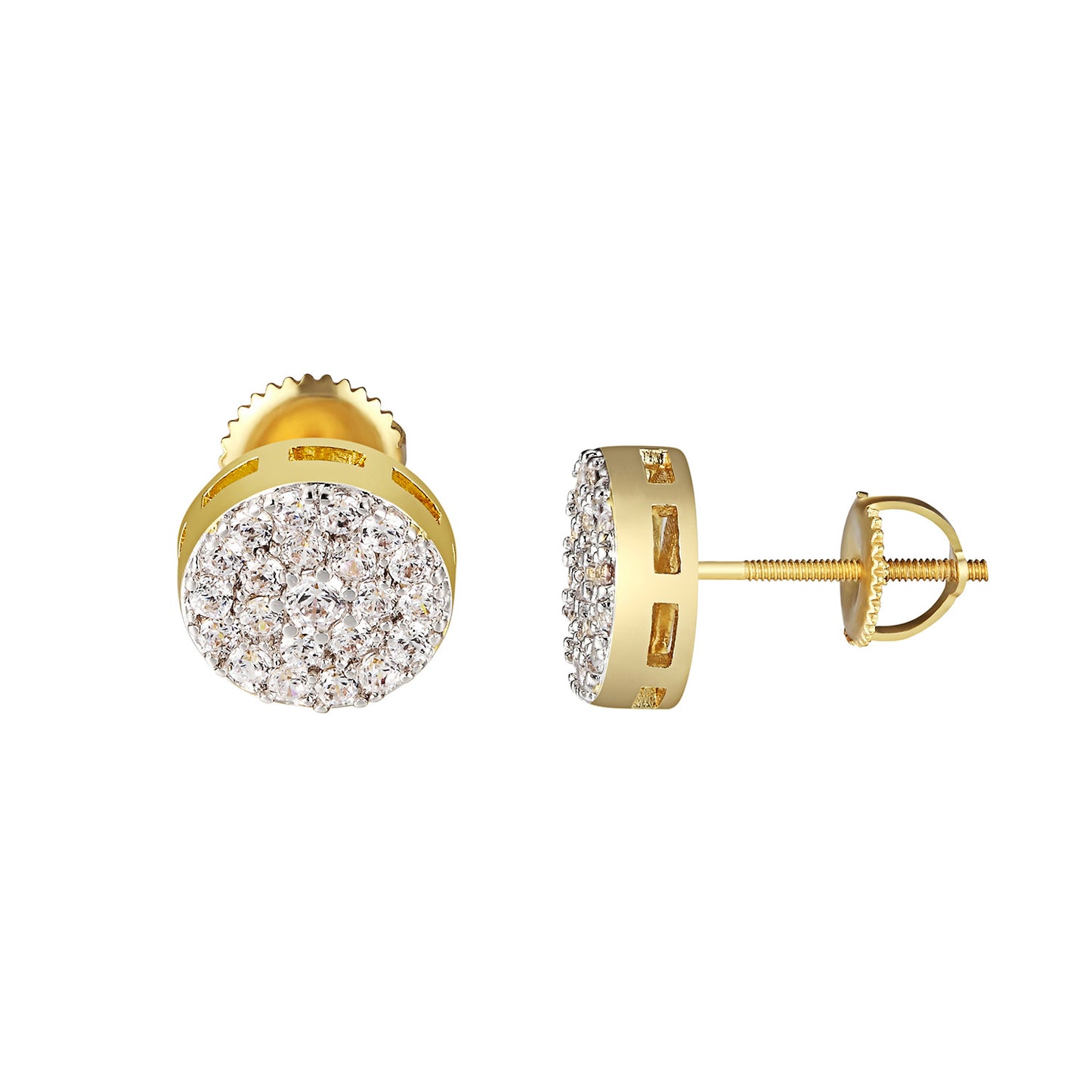 Cluster Set Round Earrings 14k Gold Finish Screw Back Simulated Diamonds Studs