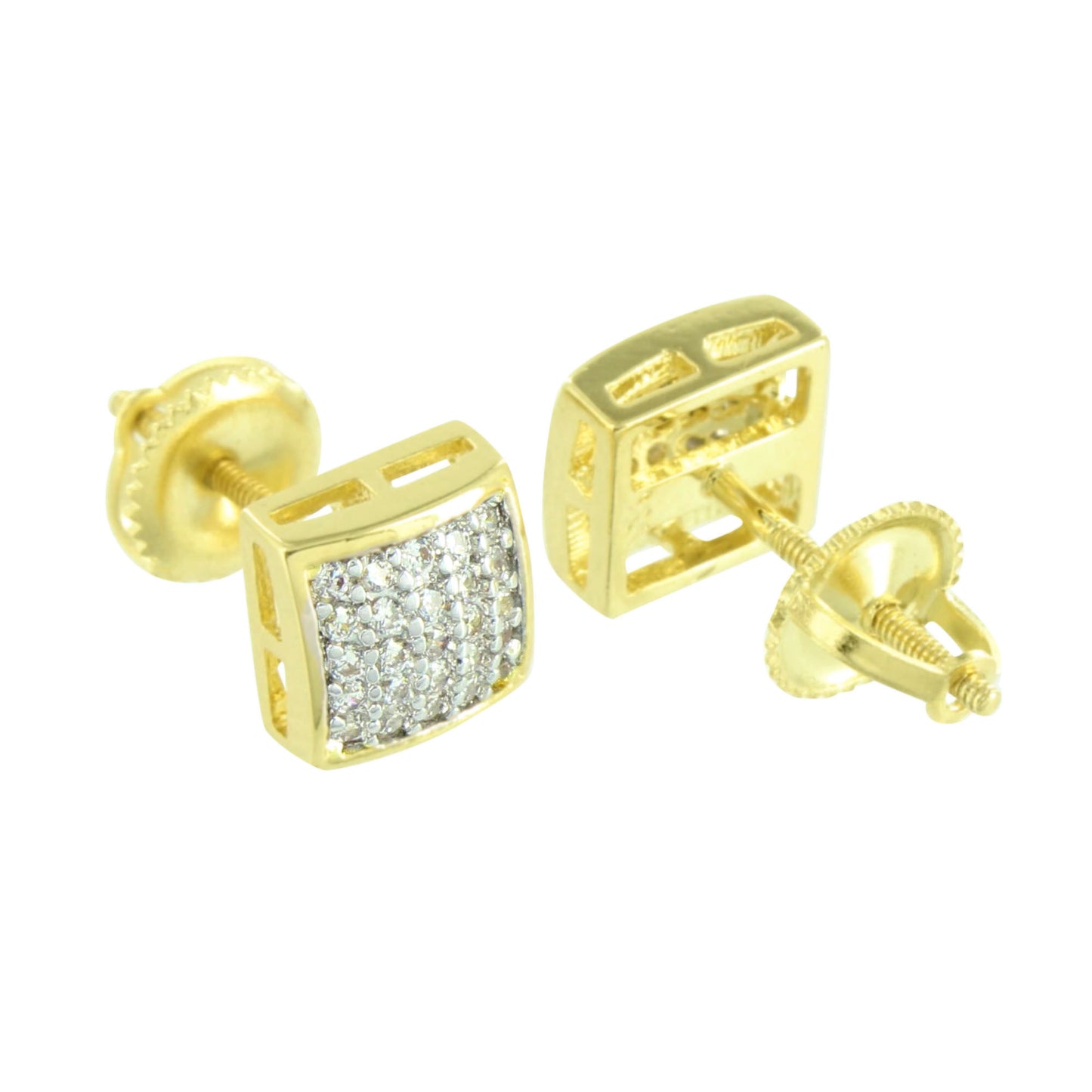Square Dome Earrings 14K Yellow Gold Finish