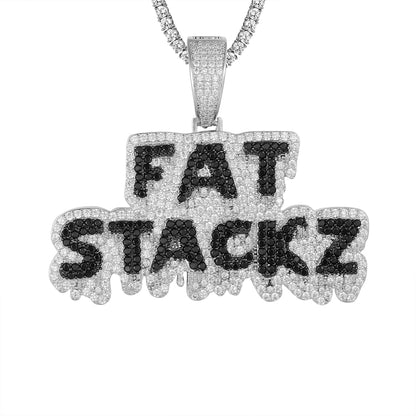 Sterling Silver Fat Stackz Black Icy Dripping Custom Pendant Chain