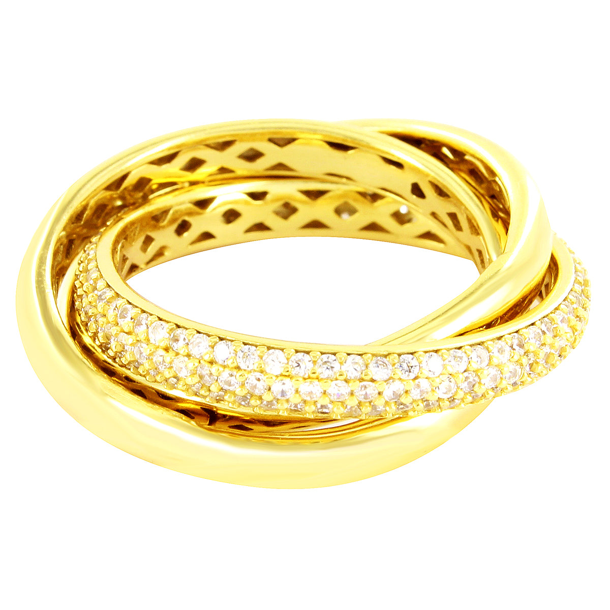14k Gold Finish Twisted Entangled Triple Sterling Silver Band