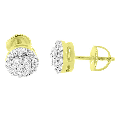 Round Cluster Prong Earrings 14K Yellow Gold Finish  Simulated Diamonds
