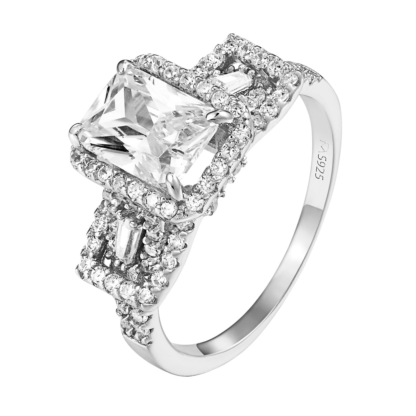 Sterling Silver Engagement Ring Princess Cut Solitaire Cubic Zirconia Wedding