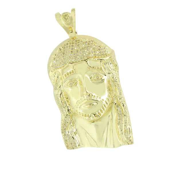 Jesus Face Pendant Yellow Gold Finish Simulated Diamonds Round Cut