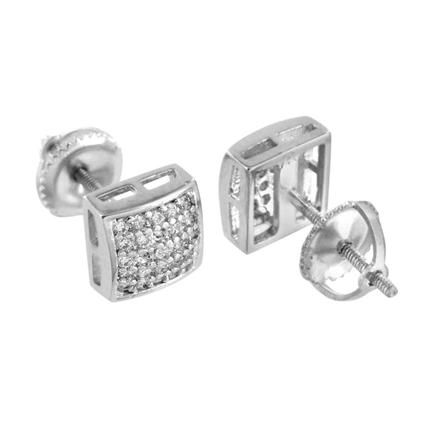 White Square Dome Earrings Screw Back Cluster Set