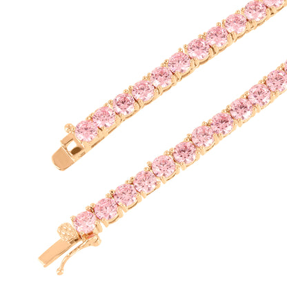 20" 3mm 14k Rose Gold Finish Pink Lab Diamond Tennis Necklace