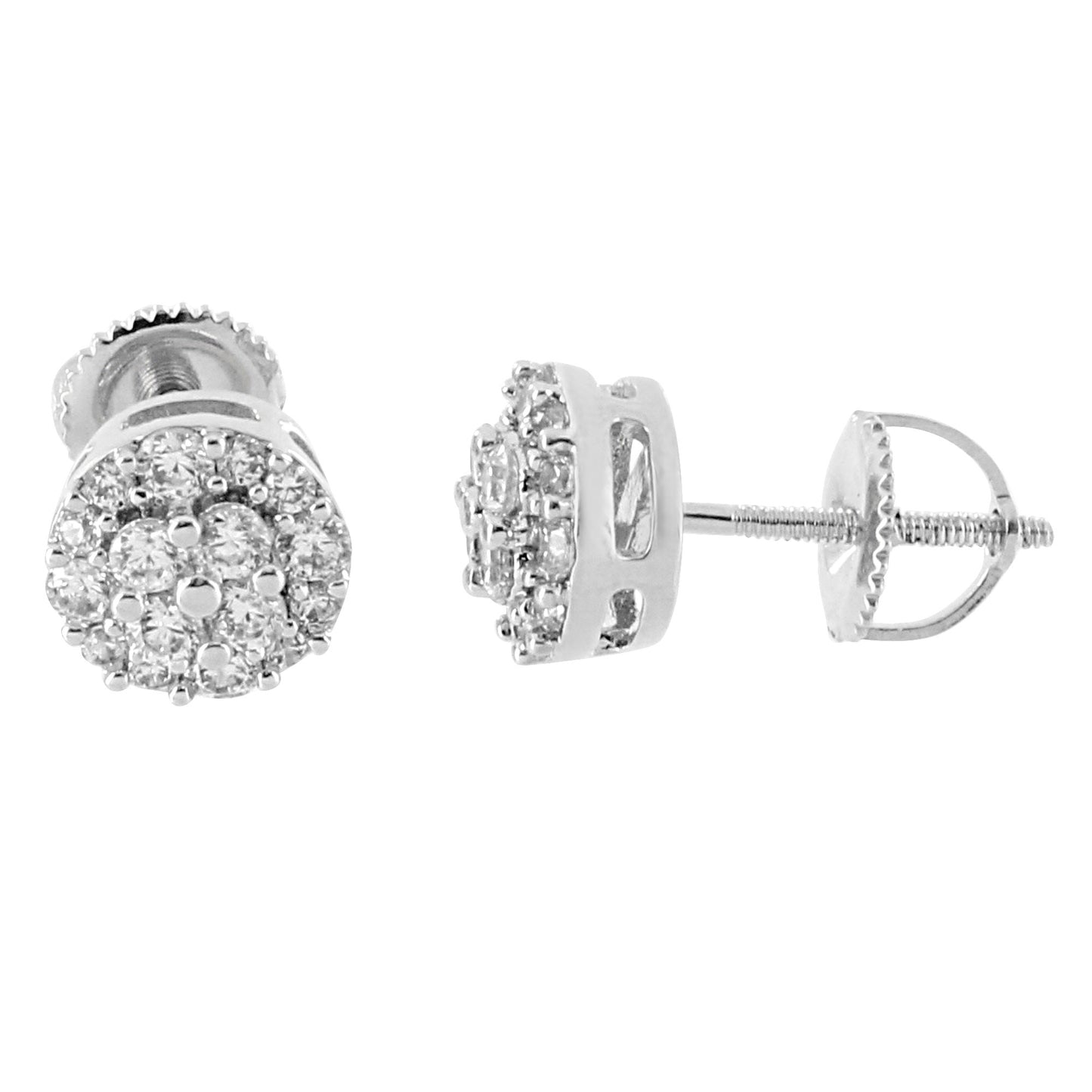 Round Prong Set Earrings Cluster Simualted Diamonds 14K White Gold Finish Screw Back