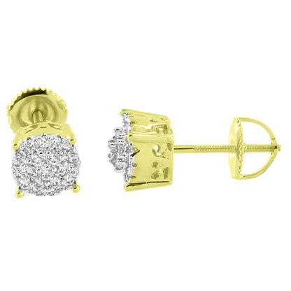 Cluster Set Round Earrings Screw Back 14K Yellow Gold Finish Simulated Diamonds 7mm Studs